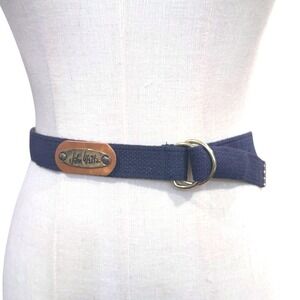 John Weitz Vintage Navy Blue Woven Canvas D-Ring Belt Brass Hardware 34"‎ Unisex